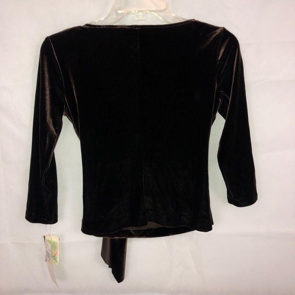 Maggy London Womans Velour Brown Top 2 Petites NWT - Picture 2 of 4